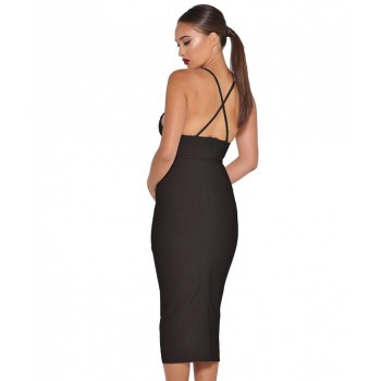 'Jhene' black v-neck midi bandage dress